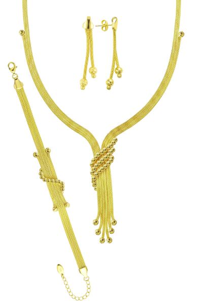 925 Ayar Gümüş Set Altın Kaplama Kalze Set - Çapraz Verev Dorika Detaylı Düğün & Gelin Takı Seti SGTL13523GOLD