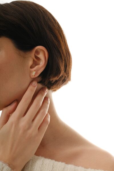 Gümüş altın yaldızlı damla kesim zirkon taşlı lale küpe SGTL12834GOLD