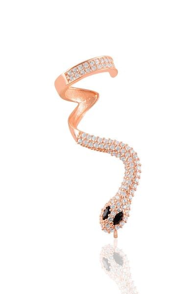 Gümüş rose siyah taşlı tekli yılan küpe. SGTL10864SYH