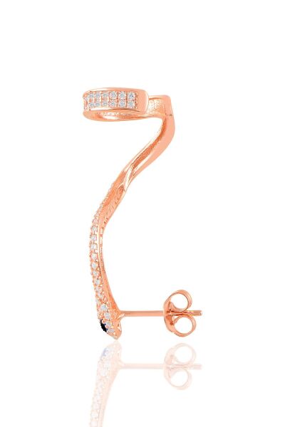 Gümüş rose siyah taşlı tekli yılan küpe. SGTL10864SYH