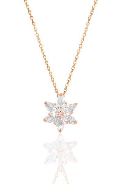 Gümüş rose taşlı nilüfer lotus çiçeği kolye SGTL10386 Kırmızı
