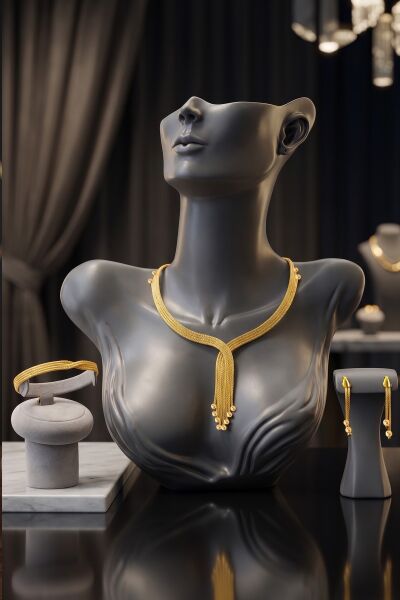925 Ayar Gümüş Altın Kaplama Sade Kalze Set - Burgu Geçişli Örgü Püsküllü Kruvaze Püsküllü Düğün & Gelin Takı Seti SGTL13524GOLD