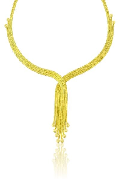 925 Ayar Gümüş Altın Kaplama Sade Kalze Set - Burgu Geçişli Örgü Püsküllü Kruvaze Püsküllü Düğün & Gelin Takı Seti SGTL13524GOLD