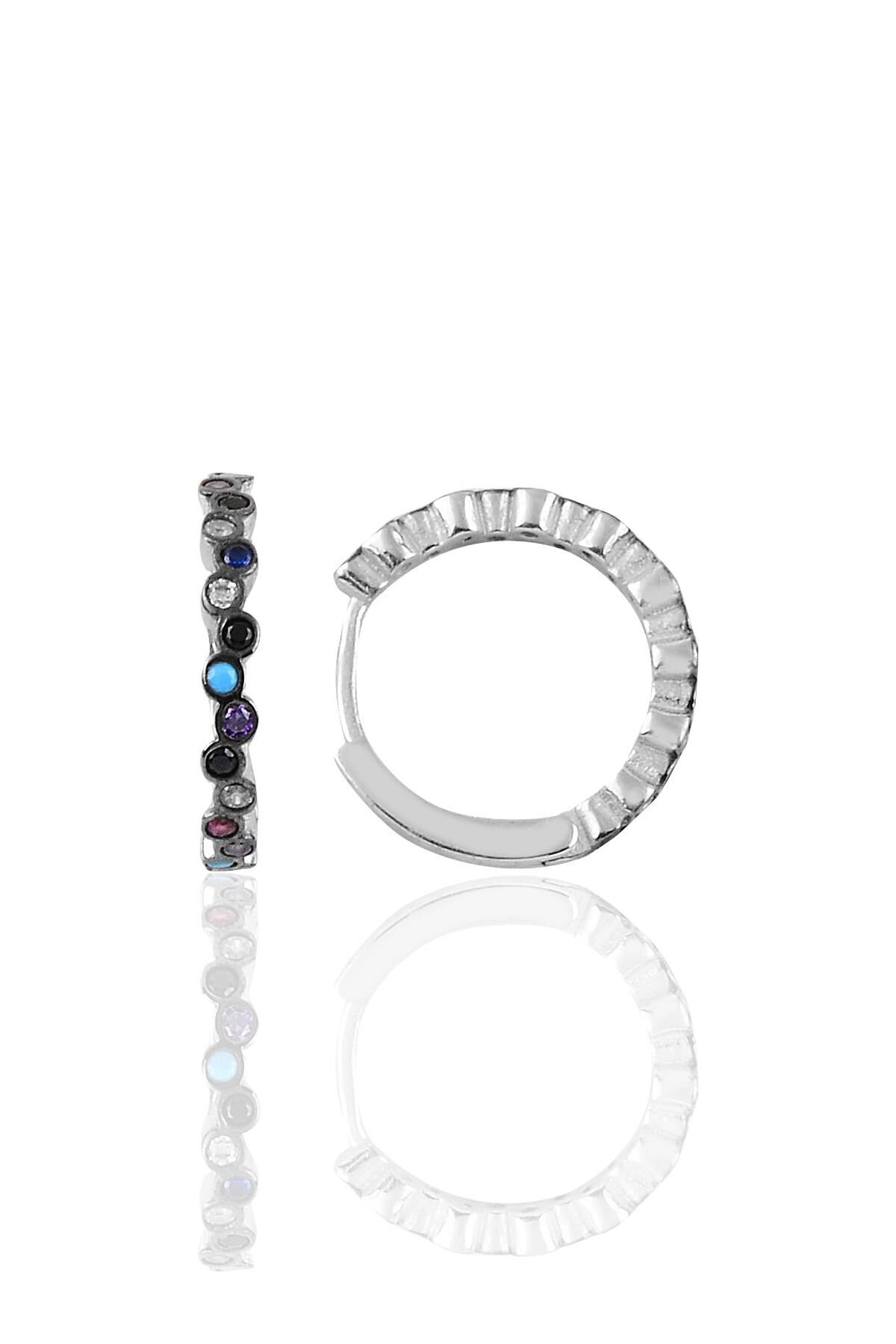 Gümüş rodyumlu 17 mm renkli sıra taşlı halka küpe SGTL10190MİX