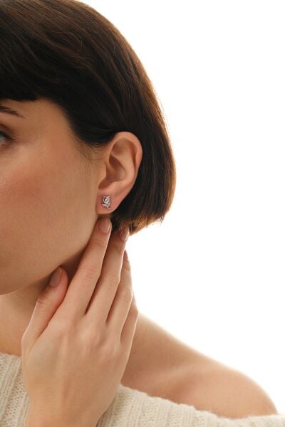 Gümüş rodyumlu damla kesim zirkon taşlı lale küpe SGTL12834RODAJ