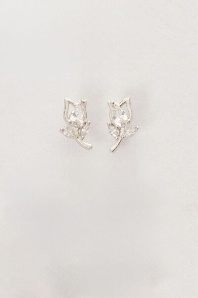 Gümüş rodyumlu damla kesim zirkon taşlı lale küpe SGTL12834RODAJ