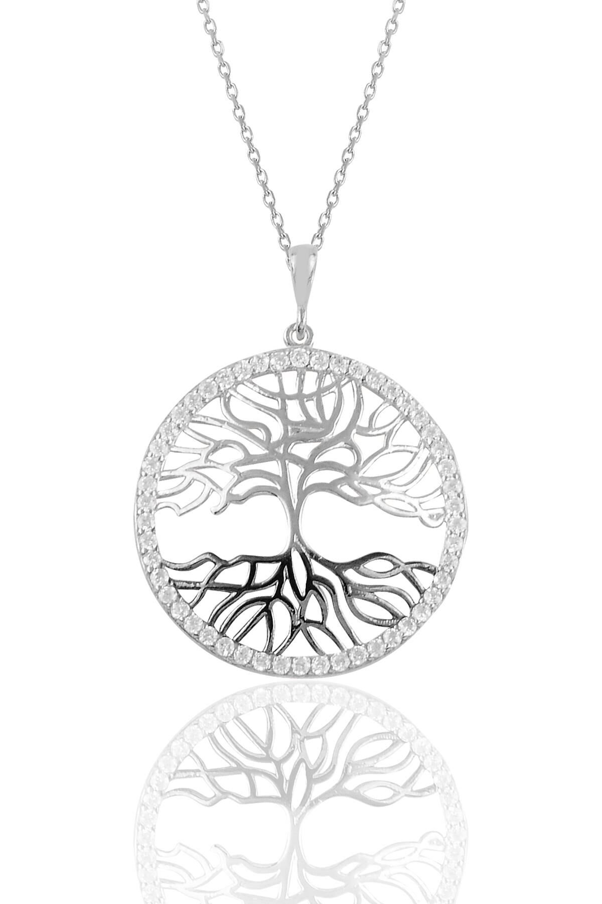 Gümüş rodyumlu zirkon taşlı kalemli tuba ağacı kolye  SGTL10908RODAJ