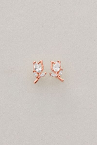 Gümüş rose damla kesim zirkon taşlı lale küpe SGTL12834ROSE