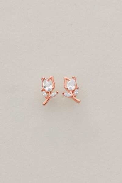 Gümüş rose damla kesim zirkon taşlı lale küpe SGTL12834ROSE