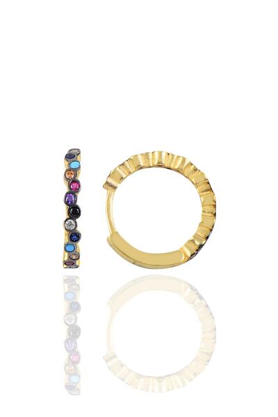 Gümüş altın rengi 17 mm renkli sıra taşlı halka küpe SGTL10191MİX