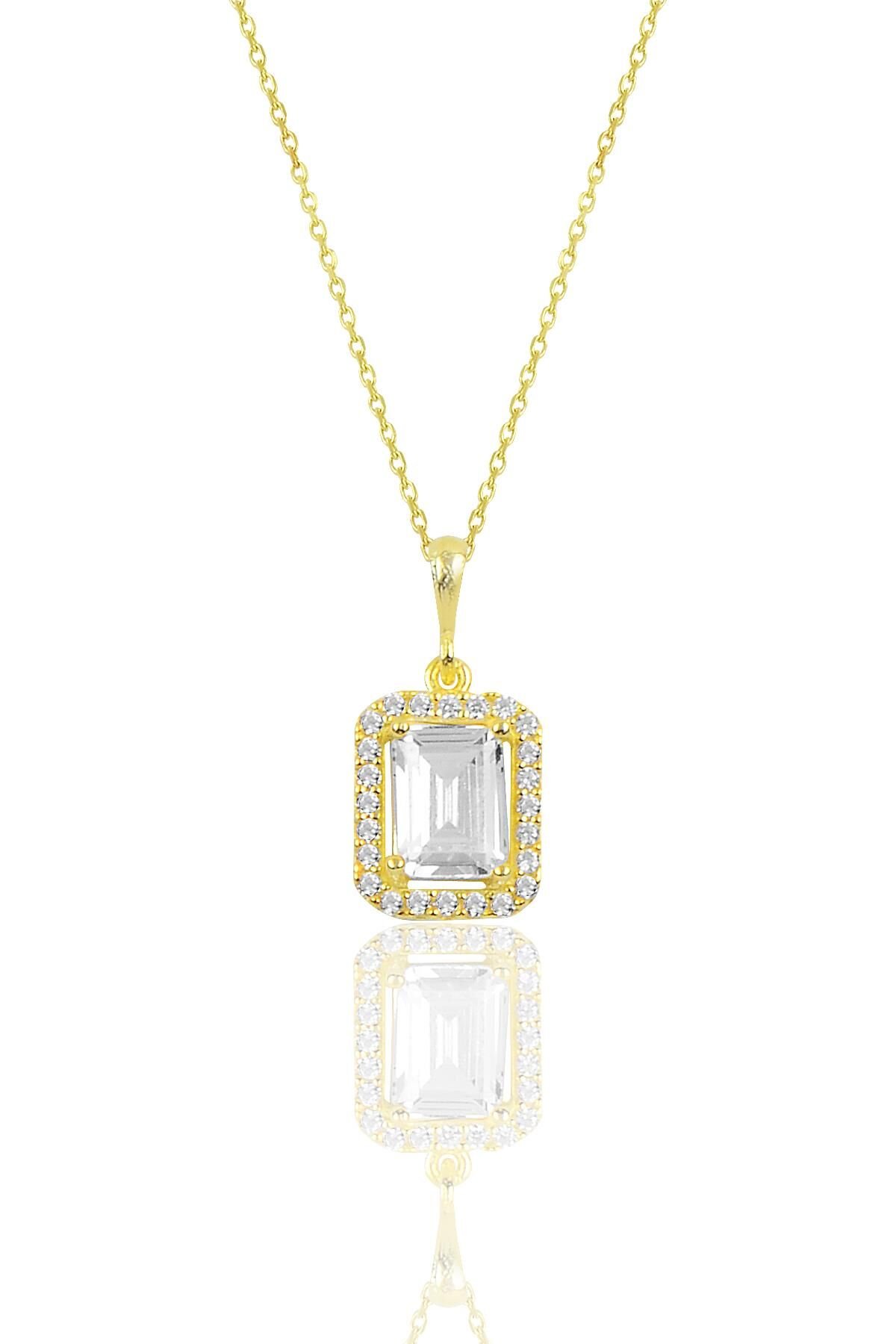 Gümüş altın yaldızlı Baget taşlı kolye SGTL10058GOLD