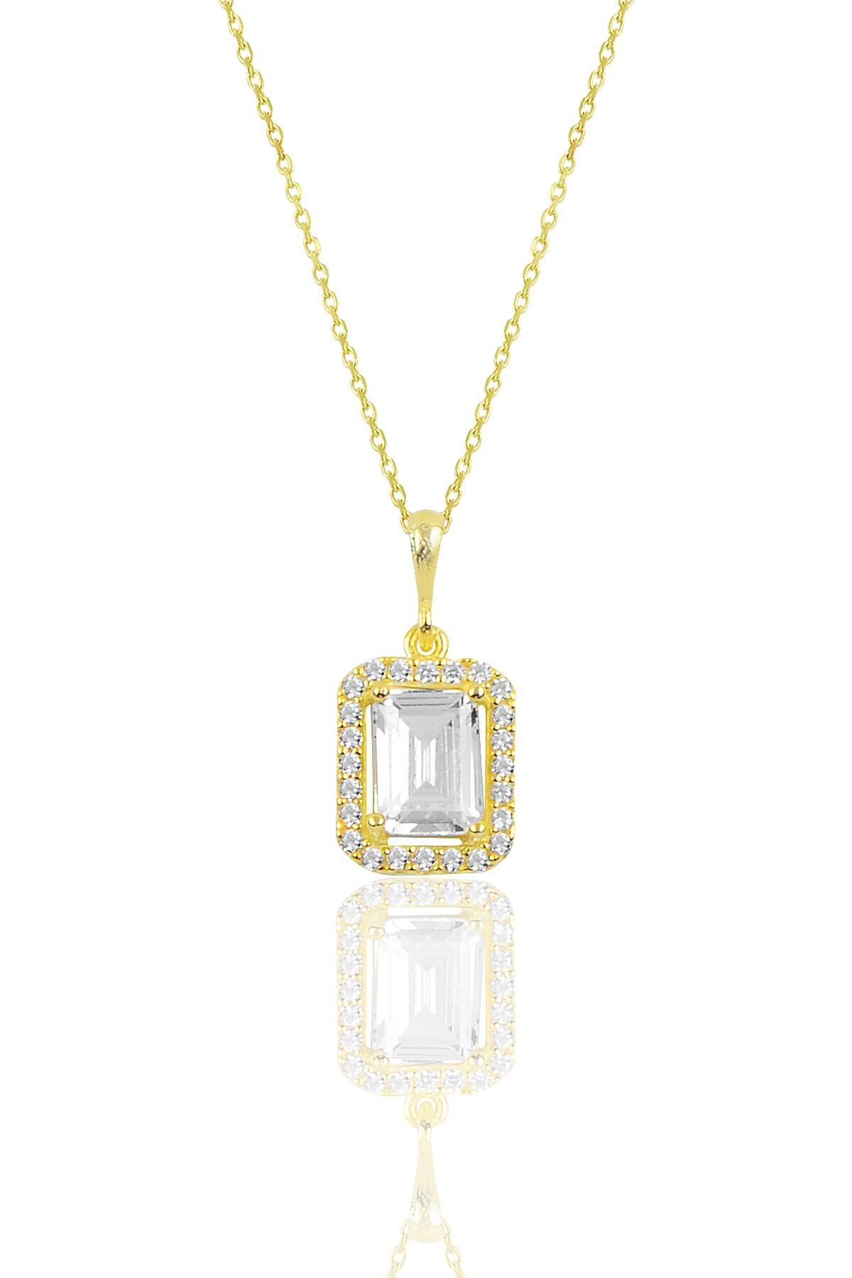 Gümüş altın yaldızlı Baget taşlı kolye SGTL10058GOLD