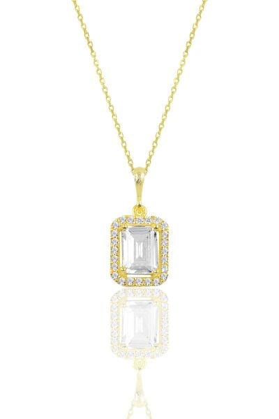 Gümüş altın yaldızlı Baget taşlı kolye SGTL10058GOLD
