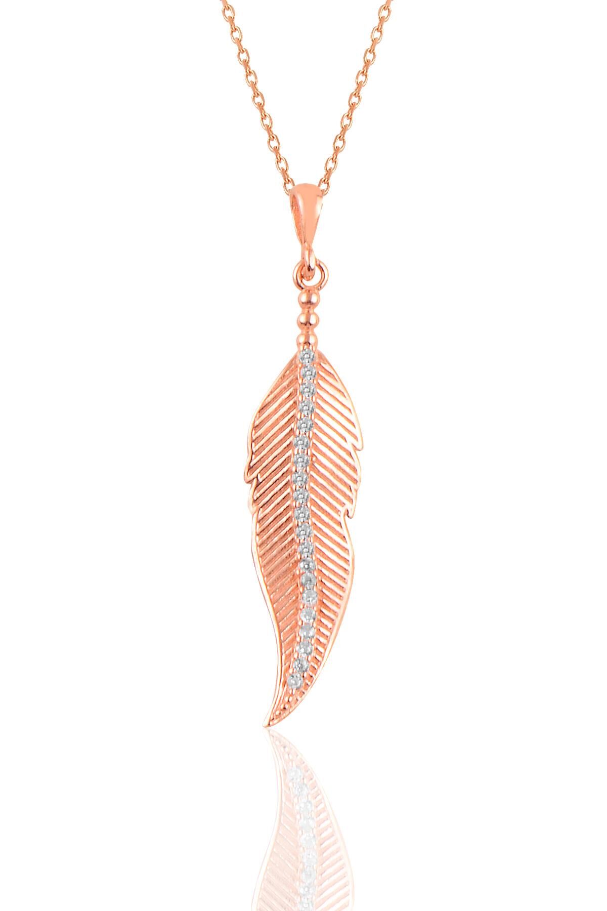 Gümüş rose zirkon taşlı tüy kolye SGTL10899ROSE