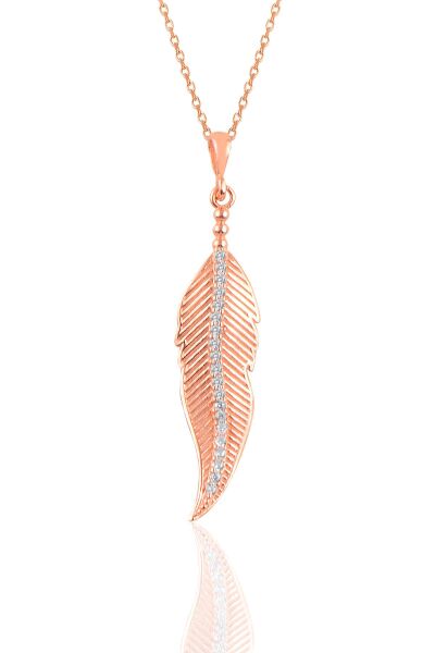Gümüş rose zirkon taşlı tüy kolye SGTL10899ROSE