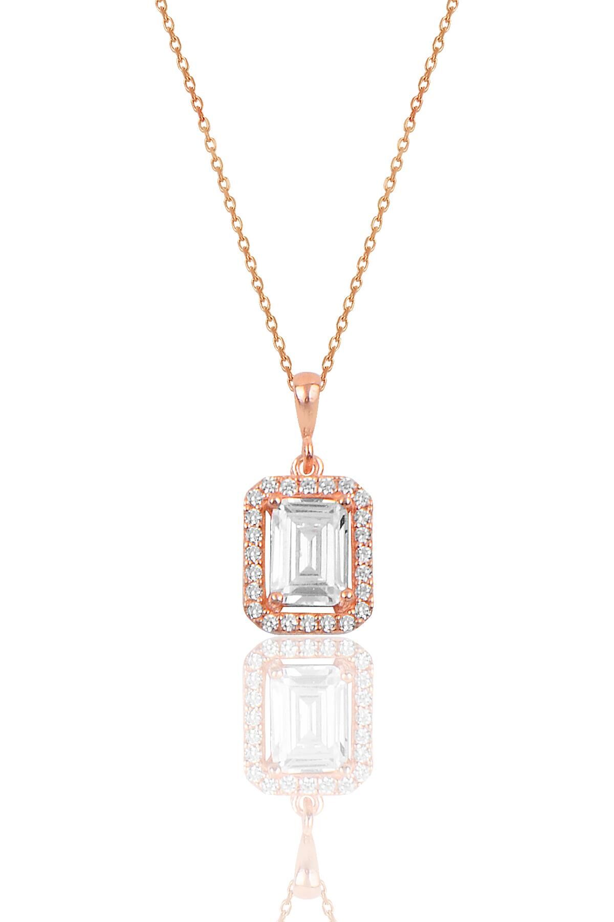 Gümüş rose Baget taşlı kolye SGTL10058ROSE