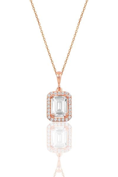Gümüş rose Baget taşlı kolye SGTL10058ROSE