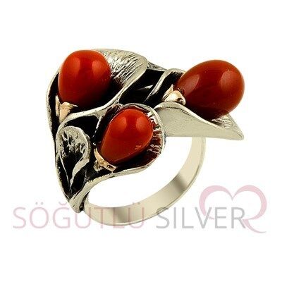 mercan taşlı otantik yüzük SGTL2337