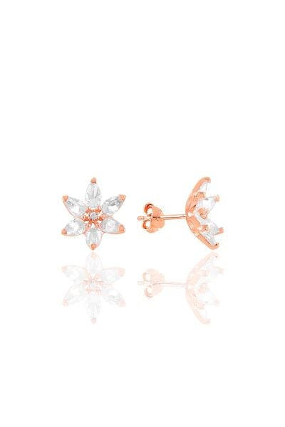 Gümüş rose  taşlı nilüfer lotus çiçeği küpe SGTL10388 Pembe