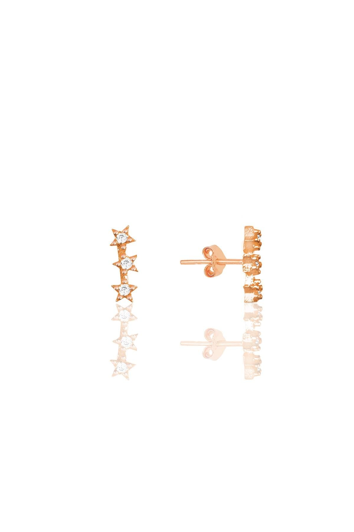 Gümüş rose zirkon taşlı kayan yıldızlar küpe SGTL12185ROSE