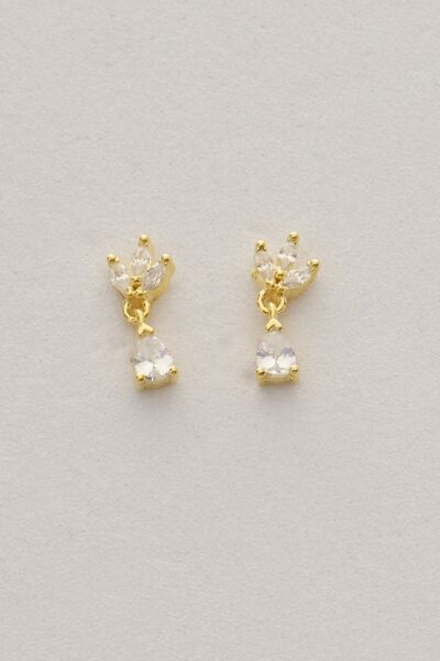 Gümüş altın yaldızlı zirkon taşlı damla sallantılı lotus küpe SGTL12836GOLD