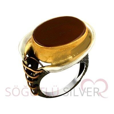 akik taşlı dikişli otantik yüzük SGTL2335