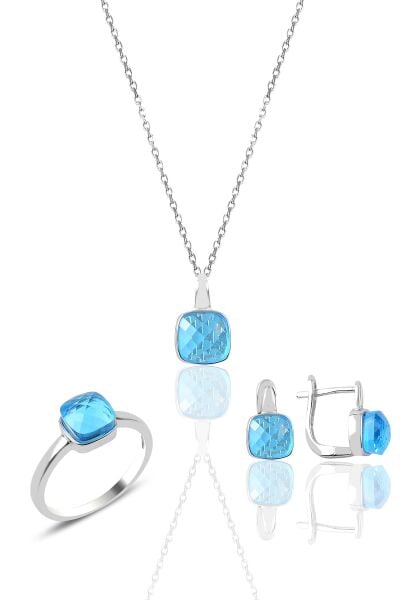 Gümüş kedi gözü taşlı üçlü set SGTL9583