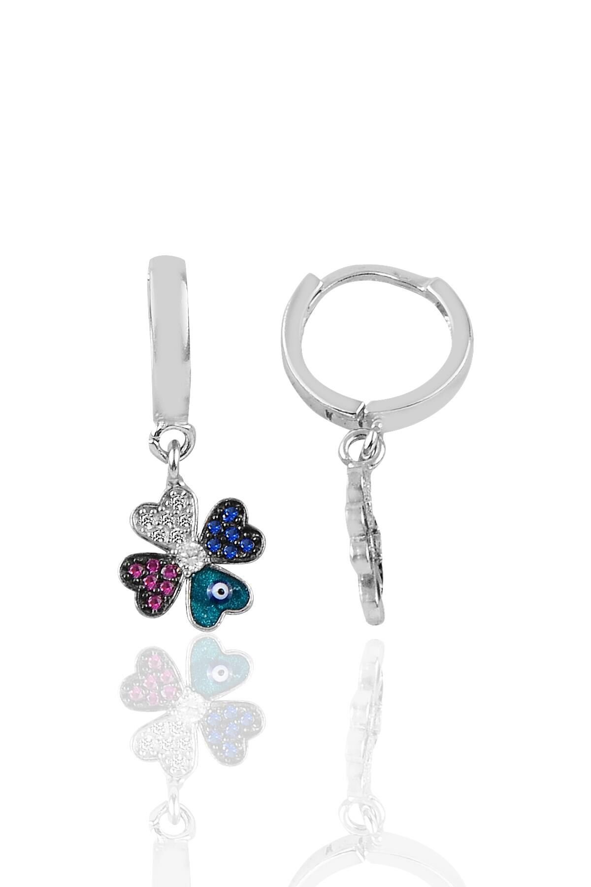 Gümüş mineli yonca halka modeli küpe SGTL10193YNC