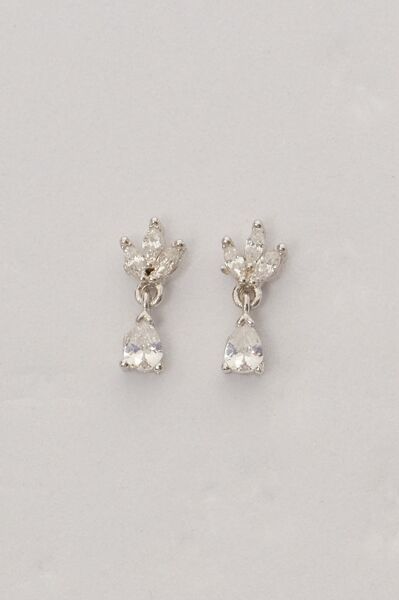 Gümüş rodyumlu zirkon taşlı damla sallantılı lotus küpe SGTL12836RODAJ