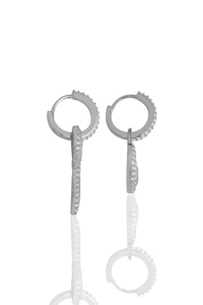 Gümüş rodyumlu zirkon taşlı kilit ve anahtar kombin küpe SGTL11642RODAJ