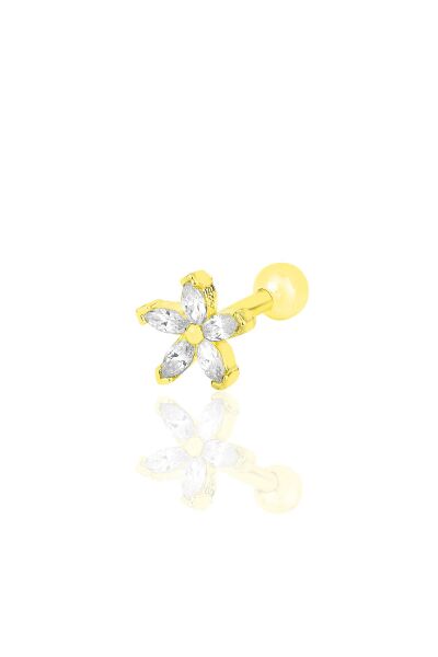 Gümüş altın yaldızlı zirkon taşlı çiçek modeli Tragus helix Piercing küpe SGTL12193GOLD