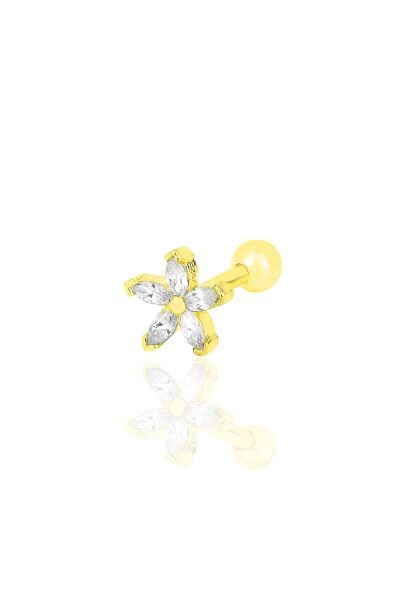 Gümüş altın yaldızlı zirkon taşlı çiçek modeli Tragus helix Piercing küpe SGTL12193GOLD