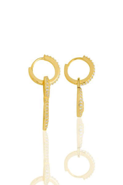 Gümüş altın yaldızlı zirkon taşlı kilit ve anahtar kombin küpe SGTL11642GOLD