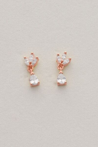 Gümüş rose zirkon taşlı damla sallantılı lotus küpe SGTL12836ROSE