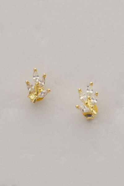 Gümüş altın yaldızlı markız kesim zirkon taşlı yaprak küpe SGTL12837GOLD