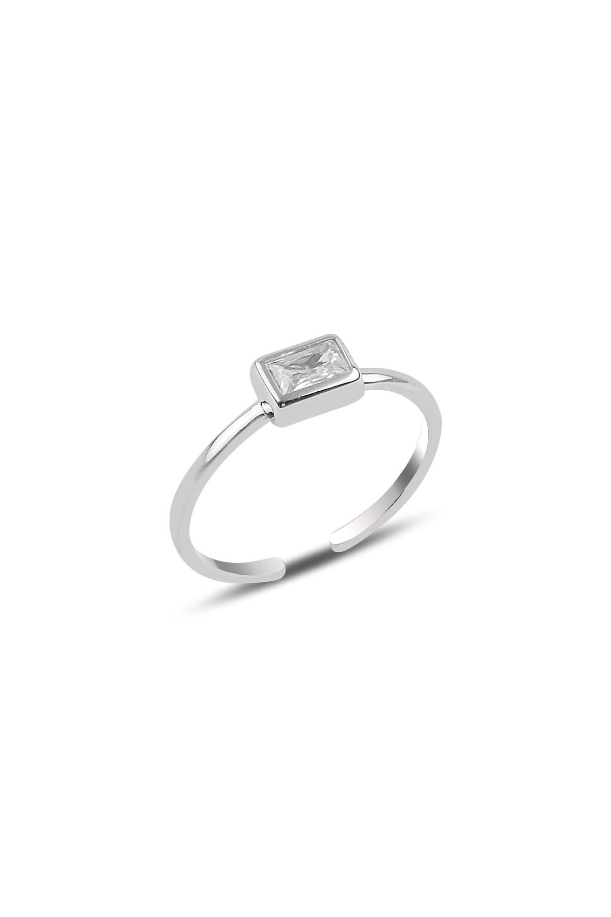 Gümüş rodyumlu Baget taşlı ayarlamalı yüzük SGTL10111BEYAZ