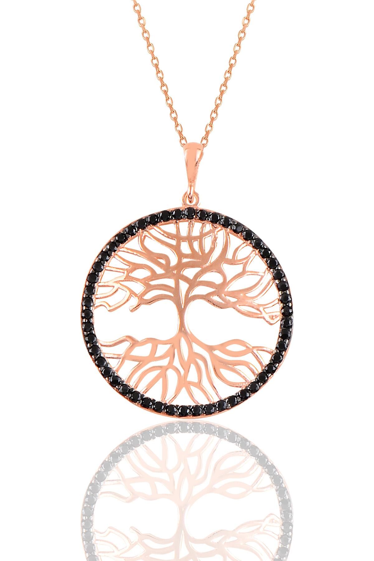 Gümüş rose siyah taşlı tuba ağacı kolye SGTL10901SYH