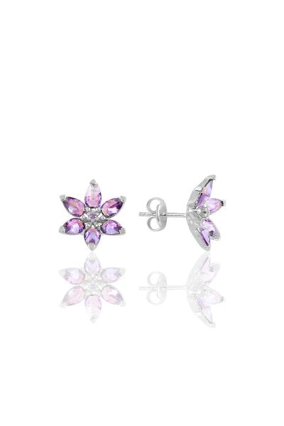 Gümüş beyaz taşlı nilüfer lotus çiçeği küpe