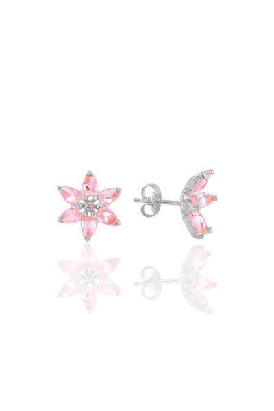 Gümüş beyaz taşlı nilüfer lotus çiçeği küpe SGTL10389