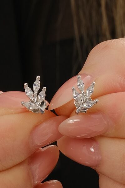 Gümüş rodyumlu markız kesim zirkon taşlı yaprak küpe SGTL12837RODAJ