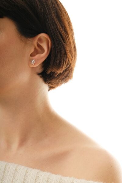 Gümüş rodyumlu markız kesim zirkon taşlı yaprak küpe SGTL12837RODAJ