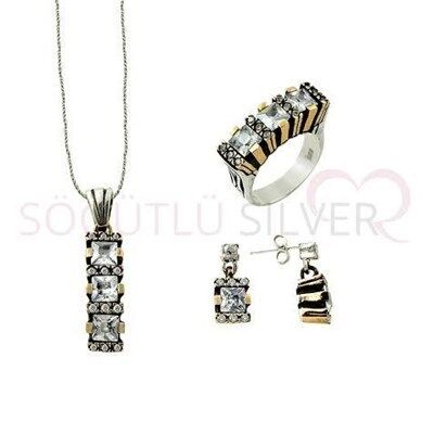 otantik zirkon taşlı tria üçlü set set8444