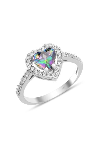 Gümüş rodyumlu mistik taşlı pırlanta montürlü kalp modeli üçlü set SGTL12080MISTIK