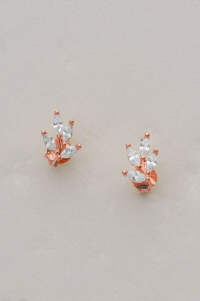 Gümüş rose markız kesim zirkon taşlı yaprak küpe SGTL12837ROSE