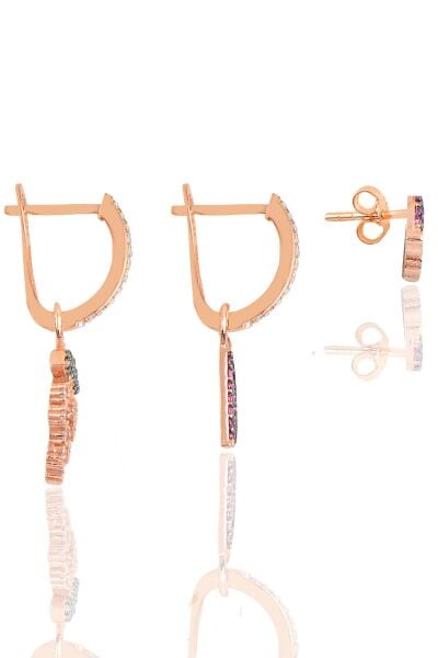 Gümüş rose zirkon taşlı  kombin üçlü küpe seti SGTL11639ROSE