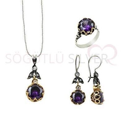Otantik amatis taşlı üçlü set set8443