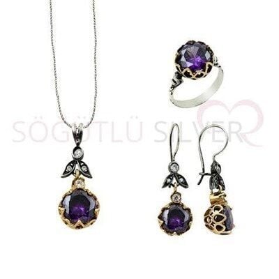 Otantik amatis taşlı üçlü set set8443
