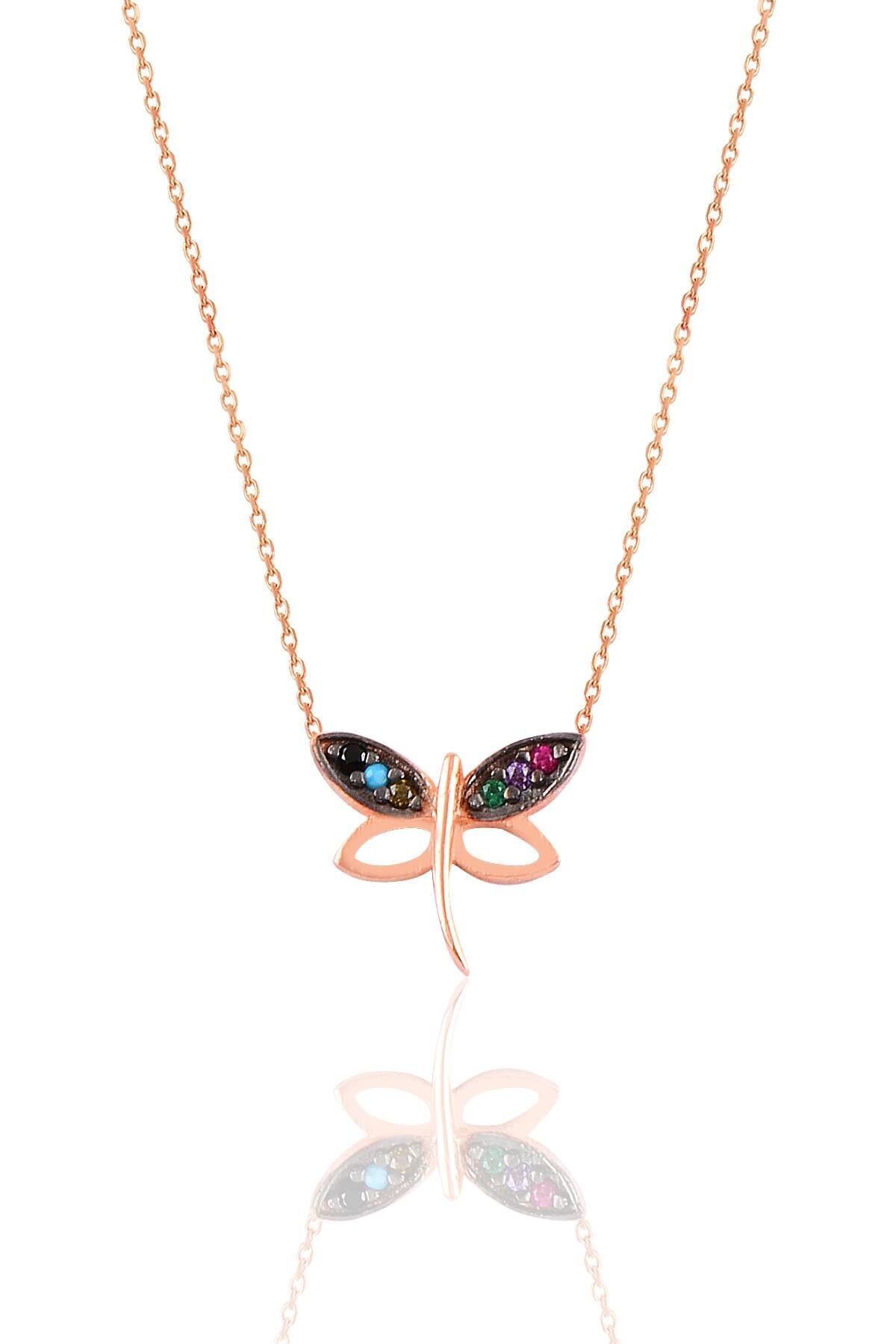 Gümüş rose  mix taşlı yusufçuk kolye SGTL10895RNK