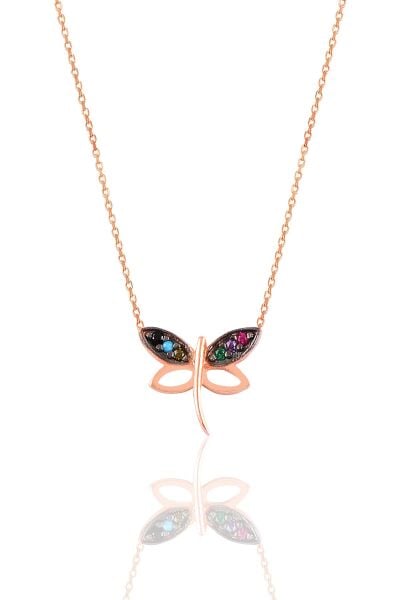 Gümüş rose  mix taşlı yusufçuk kolye SGTL10895RNK