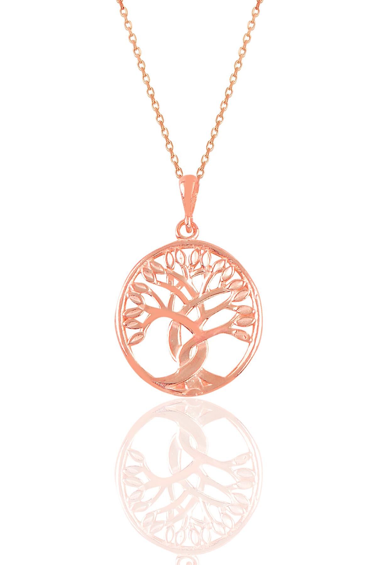 Gümüş rose  yaşam ağacı kolye  SGTL10902ROSE